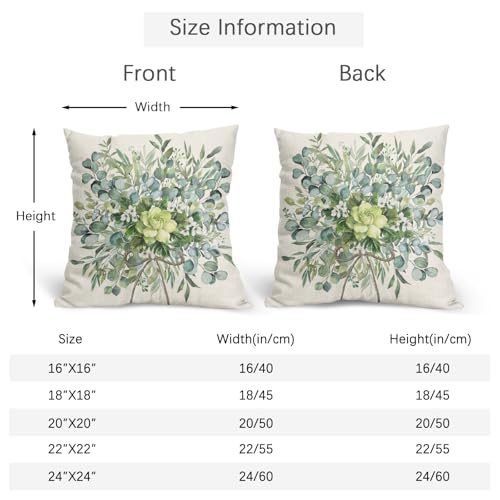 Trongr Spring Pillow Covers 18x18 Set of 2 Green Floral Throw Pillow Covers Rustic Pillowcase Linen Decoration Farmhouse S...