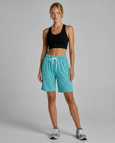 Real Essentials 4 Pack: Women's Dry-Fit Athletic 7" Bermuda Long High Waisted Running Shorts (Available in Plus Size)