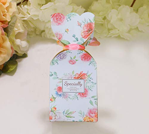Lontenrea 50 Pcs Floral Pattern Candy Boxes Wedding Birthday Party Favor Gift Box with 50pcs Light Pink Ribbon