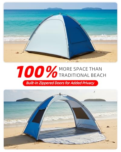 Abahub 3-Person Beach Tent Sun Shelter, UPF 50+ UV Protection Portable Sun Shade with 2 Doors and 2 Mesh Windows, Lightwei...