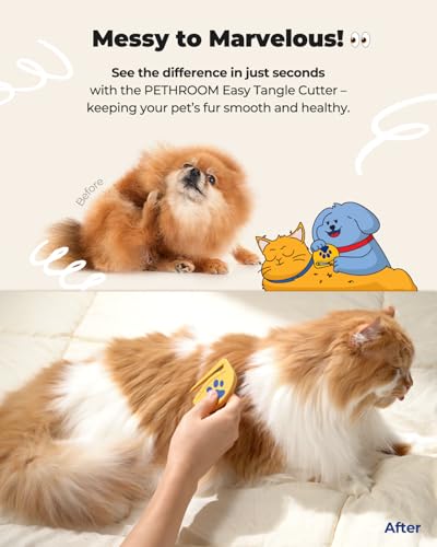 PETHROOM Easy Tangle Cutter for Dogs & Cats | Professional Dematting Tool with Steel Blade | Cat Matted Fur Remover | Safe...