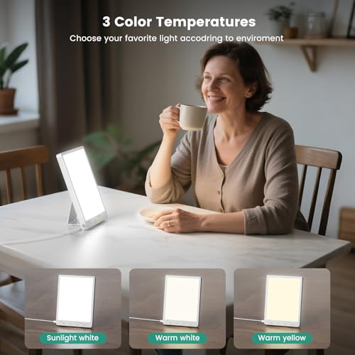 Light Therapy Lamp - 10000 Lux 3 Color Temperature & Wall Mountable, with Memory Function, Touch Control Portable Light Th...