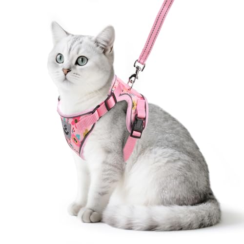 PUPTECK Cat Harness and Leash Set Escape Proof Reflective Cat Walking Harness Adjustable Soft Breathable Mesh Vest for Sma...