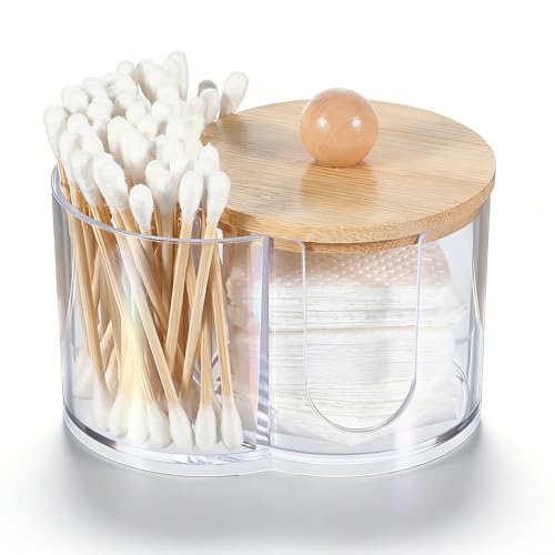 Quilax Cotton Round Holder, Dual Compartment Qtip Dispenser with Removable Dustproof Lid, Clear Plastic Cotton Pad Holder,...