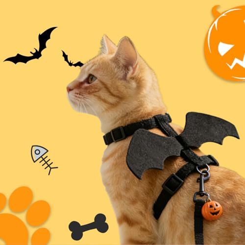 Yonuni Cat Harness and Leash, Cat Halloween Costumes with Bat Wings Escape Proof Soft Adjustable Vest, Easy Control Breath...