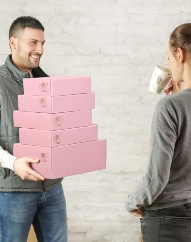 TryDrem Shipping Boxes 9x6x2 Inch, Set of 45, Cute Pink Corrugated Cardboard Boxes, Mailer Packaging Boxes for Small Busin...