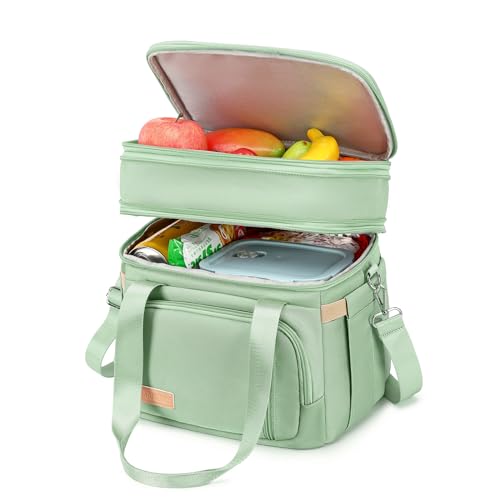 MAPLELILY Lunch Box for Men Women - Double Deck Insulated Lunch Bag, Large Leak Proof Tote Cooler, Wide Open Dual Compartm...