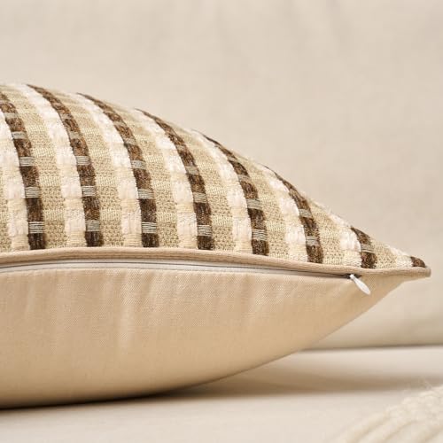 Yangest Boho Cotton and Linen Square Pillow Cover 18x18 Inch, Striped Luxury Couch Pillowcover Accent Modern Decorative Co...