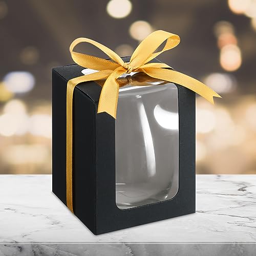 Fulmoon 50 Pack Gift Boxes for Wine Glass Transparent Gift 9 oz Stemless Glass Paper Packaging Box with Ribbon Tag Hemp Ro...