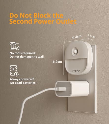 Lyridz Plug in Night Light with Motion Sensor and Dusk to Dawn Sensor, Dimmable Warm Nightlight with 1-50lm Adjustable Bri...