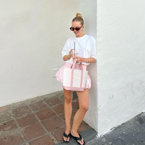 jingyuKJ Small Tote Bags for Women Floral Canvas Tote Handbag Cute Coquette Top Handle Purse for Everyday
