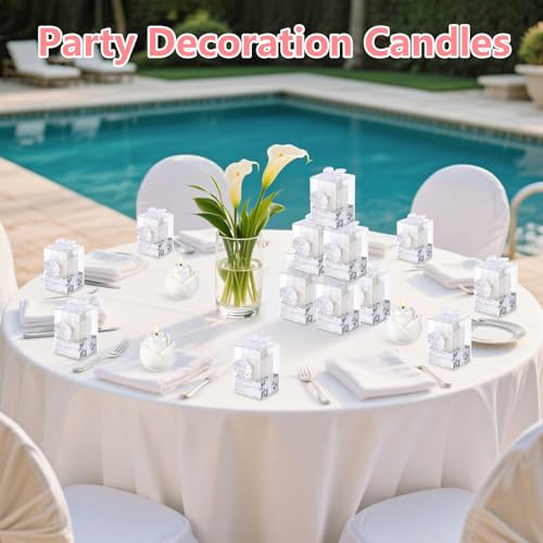 50Set White Rose Flower Shape Candle Bulk Wedding Party Favors Romantic Handmade Delicate Candles with Gift Box, Wedding C...