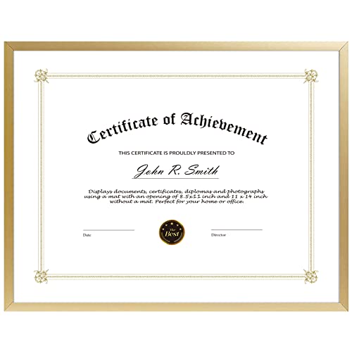 Golden State Art, 8.5x11 Aluminum Certificate Frame, Metal Diploma Frames for 8.5 x 11 Documents, Real Glass Front with Ea...