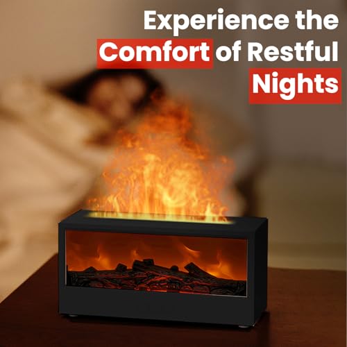 Omnexa Fireplace Flame Diffuser Air Humidifier, Essential Oil Diffuser with 7 Colors Light & Timer, Auto-Off Ultrasonic Co...
