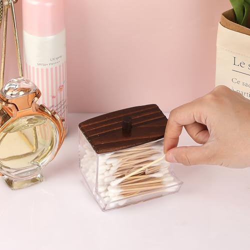 Hipiwe 3 Pack Acrylic Cotton Ball Holder Clear Qtip Holder Bathroom Canister Storage Box with Lid Apothecary Jars Makeup O...