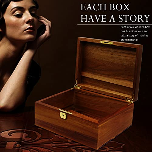MFLUEEWR Wooden Storage Box with Hinged Lid and Locking Key Large Premium Solid Acacia Keepsake Chest Box -Storage Space t...