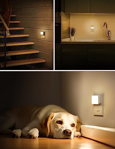 L LOHAS LED Night Lights Plug into Wall 2-Pack, 0.3W Plug in Night Light, Dusk to Dawn, 3000K Soft White, Bright Nightligh...