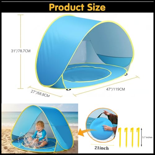 Baby Beach Tent with Pool, Pop Up Beach Tent Sun Shade for Infant Toddlers, Portable UV Protection Shade with Carry Bag fo...