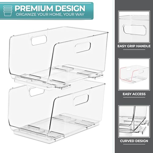 Sorbus Stackable Storage Bins Open Front - Pantry Bins for Storage and Organization for Kitchen - Clear Pantry Organizer B...