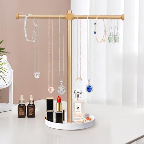 bodkar Necklace Stand Aesthetic Necklace Holder: 12.9" Glod Metal Necklace Organizer for Home Decor