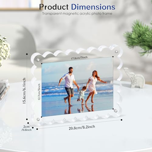 Novacrylion 2Pack Acrylic Magnetic Photo Frame 5x7 Inch - Sleek Scalloped Design, 10+10mm Thick Crystal Clear Block, Frees...