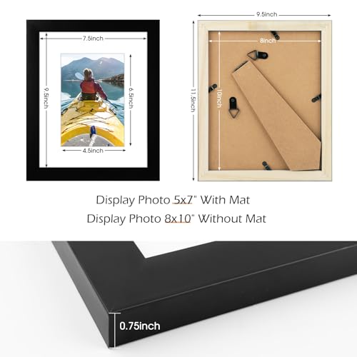Golden State Art, 8x10 Black Photo Frame - Wood, Real Glass, and White Mat Display for 5x7 Picture (Table-Top or Wall Disp...