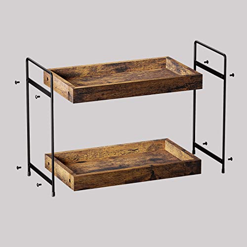 SANRETAHO 2-Tier Bathroom Counter Organizer, Wood Kitchen Countertop Spice Rack, Vanity Cosmetic Makeup Organizers Shelf f...