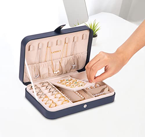 LANDICI Small Jewelry Box for Women Girls, PU Leather Travel Jewelry Case, Portable Jewelry Organizer Storage Holder Displ...