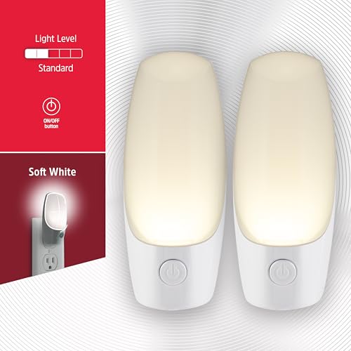 Energizer Manual On/Off LED Night Light Plug-in, Push Button, Compact, Contemporary, for Bedroom, Livingroom, Hallway, Bat...