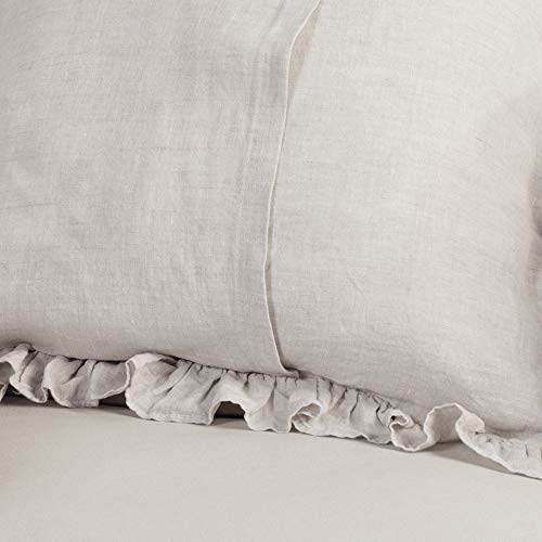 King Linens 100% French Linen Throw Pillow Covers - Set of 2 - Washed Flax Decorative Ruffled Square Cushion Cover Solid C...