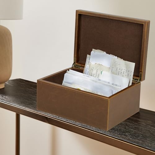 HofferRuffer Faux Leather Decorative Box, Large Wooden Structure Keepsake Box Accessory Organizer Jewelry Organizer with H...