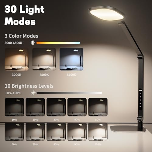 LitONES LED Desk Lamp for Home Office – Professional Eye-Caring Soft Diffused Light, Dimmable Desk Lamp with Adjustable Me...