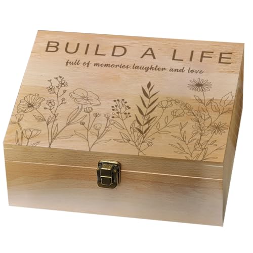 arricraft 1 Pc Wood Memory Keepsake Box, Line Wildflowers Build a Life Memory Box with Hinged Lids Laughter and Love Keeps...