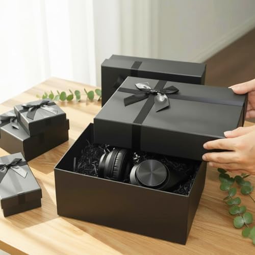 Eerbaier Gift Boxes with Lids for Presents, Set of 5 Black Gift Boxes, Pre-warpped Nesting Boxes for Gifts, Luxury Gift Bo...