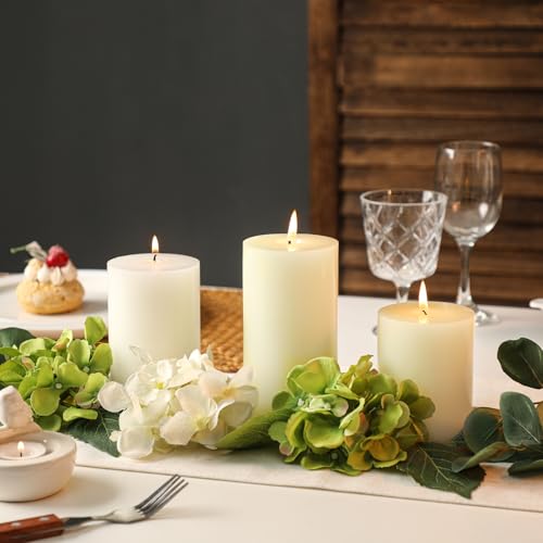 White Pillar Candles Set of 3 - Hand-Poured Unscented Candles, Smokeless Decorative Candles for Home, Set of 3 in Differen...
