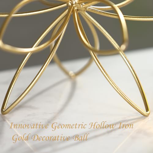 MOCOME 8" Gold Decorative Sphere, Metal Floral Tabletop Sculpture, Abstract Tabletop Decorative Ball for Home Metal Sphere...