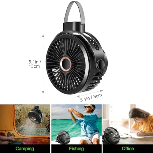 Odoland 2 Packs 10000mAh Camping Rechargeable Fan with Hanging Hook Carabiner, Portable Battery Operated Tent Fan, Quiet S...