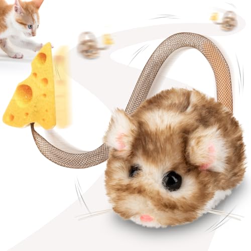Migipaws Interactive MigiMouse Cat Toy 360° Rolling & Spin with Mesh Plastic Tail for Indoor Cats Smart Motion Sensor, Rea...