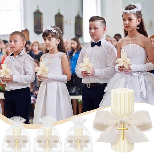 Conelist 12 Set Baptism Candle Cirios Pascual Catolico Catholic First Communion Candles with Bows and Crosses Church Praye...