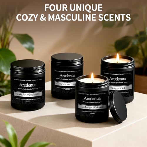 Mens Candle Set – Manly Candles for Men, 4 Pack Soy Candles for Home Scented, Masculine Candle Gift Set - Includes Sandalw...