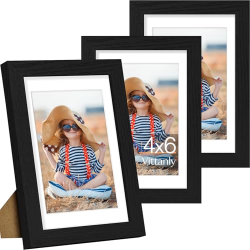 Vittanly 4x6 Picture Frame Set of 3, Display Pictures 3.5x5 with Mat or 4x6 without Mat for Wall Mounting or Tabletop, Pic...