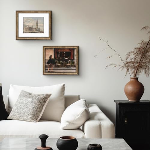 Golden State Art, 11x14 Photo Frame with Mat for Pictures 8x10 and Real Glass (Dark Gold Brown & Bronze Pewter Panel with ...