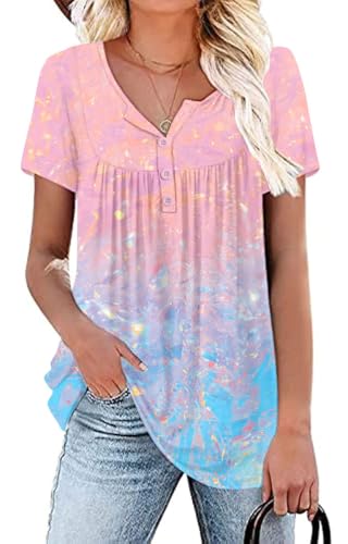 WRRH Women's Summer Short Sleeve Tunic Plus size ladies shirts Floral Blouse Loose Flowy Tops for Leggings M-4XL