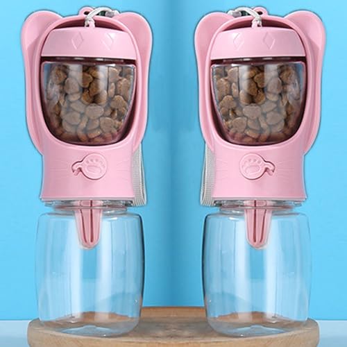 Pet Cat Puppy Dog Travel Water Bottle Dispenser with Food Container, Portable Dog Water Bottle for Walking Hiking Outdoor,...