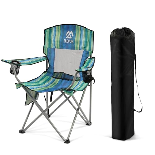Elevon Camping Chair, Portable Folding Outdoor Chair with Arms, Cup Holder and Carry Bag