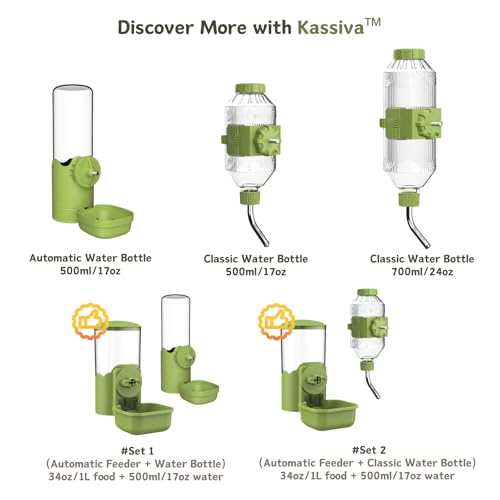 Automatic Pet Food Water Dispenser, Auto Gravity Pet Feeder Water Bottle Set for Cage, Feeding Station for Puppy Kitten Ra...