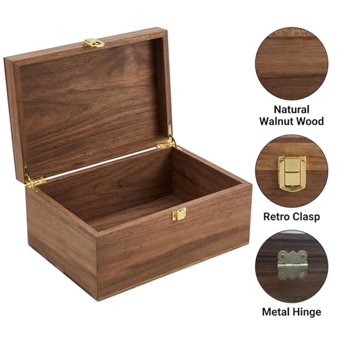 LuckyZoo77 Wooden Keepsake Box with Hinged Lid, Solid Acacia Wood Storage Box with Golden Latch, Large Memory Treasure Box...