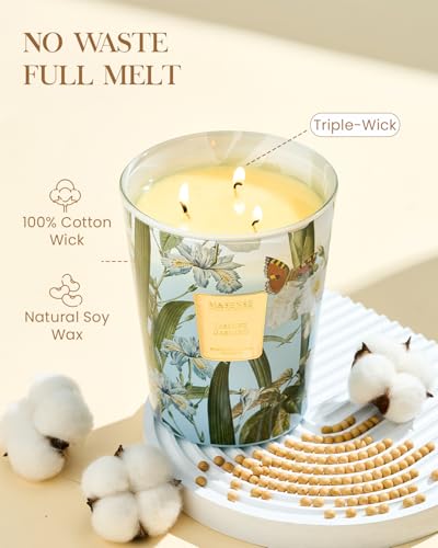 M&SENSE Jasmine Candles Highly Scented 3 Wick 35oz 150 Hours Burn Extra Large Jar Candles for Women, Natural Soy Wax Aroma...