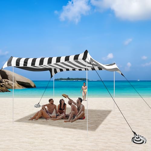Beach Tent, Beach Canopy Sun Shade UPF 50+, Portable 10×10 FT Camping Sun Shelter with Sandbags, Poles, Ground Pegs and An...