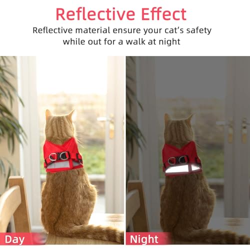 Cat & Dog Vest Harness - All Weather Mesh, Reflective Strap, Step-in Adjustable for Small Cats & Dogs (Red, XS)